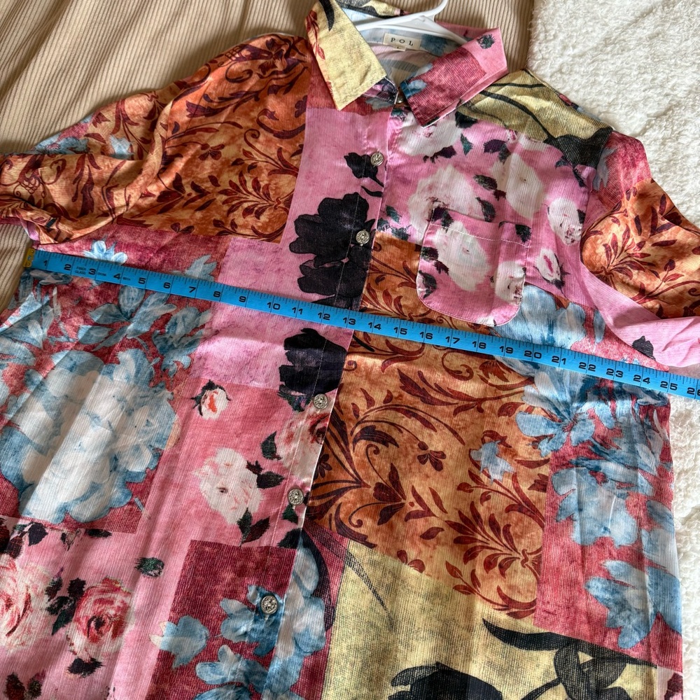 POL The Rose Patchwork Top Button Down Shirt Large - image 13